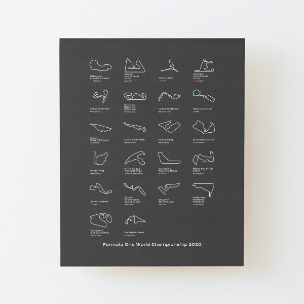 Formula One Circuits 2020 Wood Mounted Print
