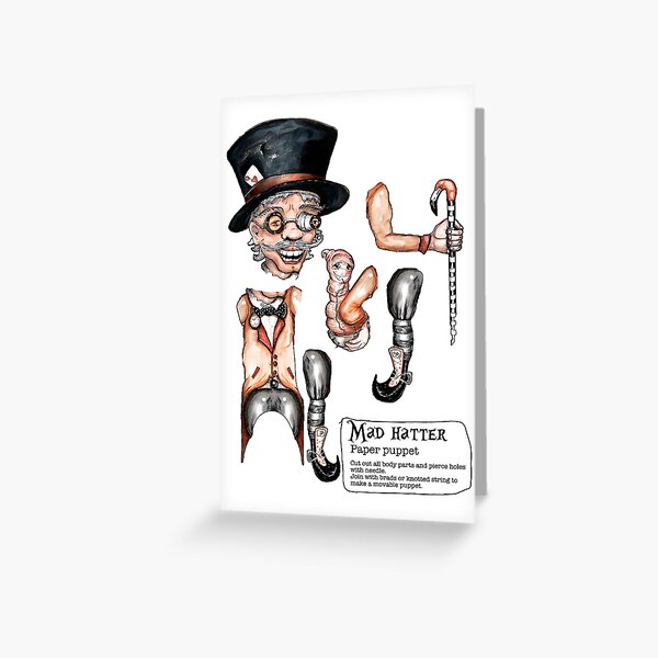 Mad hatter articulated puppet card www.jennywoodart.com/paper-puppets Greeting Card