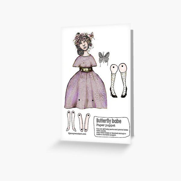 Butterly girl articulated puppet card www.jennywoodart.com/paper-puppets Greeting Card