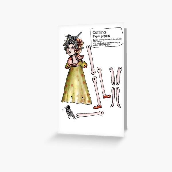 Catrina girl articulated puppet card www.jennywoodart.com/paper-puppets Greeting Card