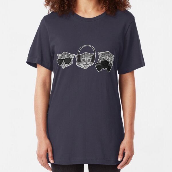 Three Wise Cats, Meme Funny Viral Slogan Slim Fit T-Shirt