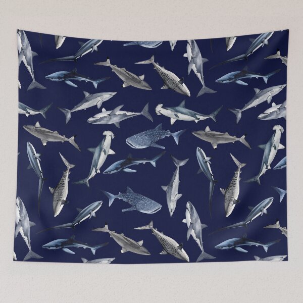 Item preview, SHARKS PATTERN (NAVY BLUE) designed and sold by BEATRIZ ABAITUA.