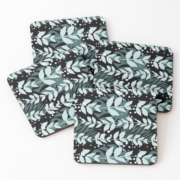 Item preview, Pine and Mint Leaves on Black with White Dots designed and sold by Pia Kolle.