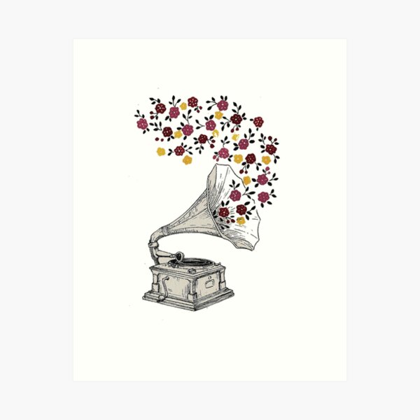 Item preview, Gramófono antiguo tocando flores designed and sold by MindChirp.