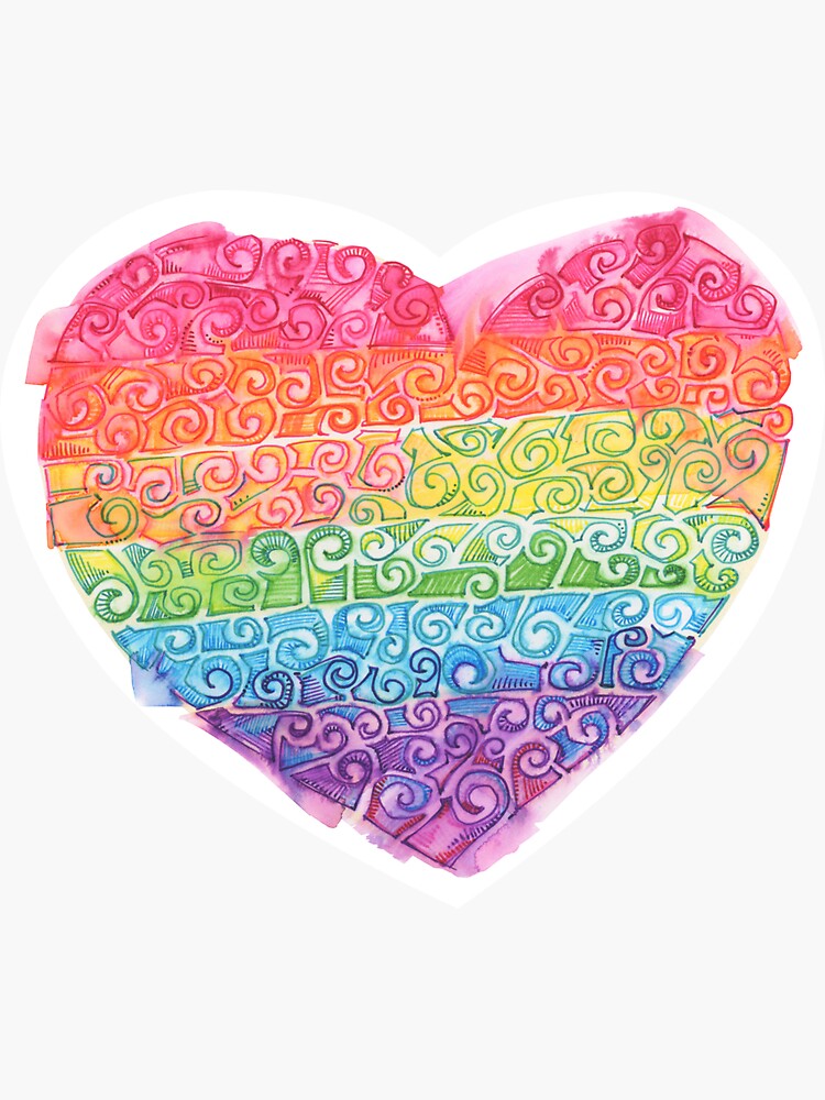 Watery Rainbow Swirl Heart Drawing - 2016 by gwennpaints