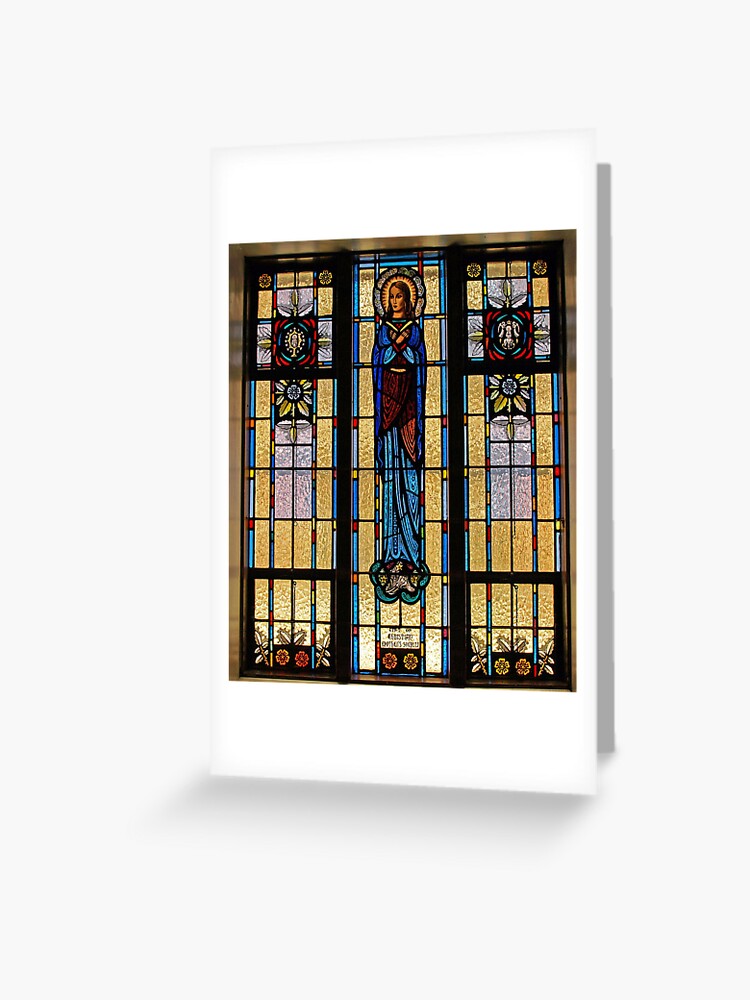 Stained Glass Inside Sacred Heart Italian Church Greeting Card For Sale By Leeleedee Redbubble