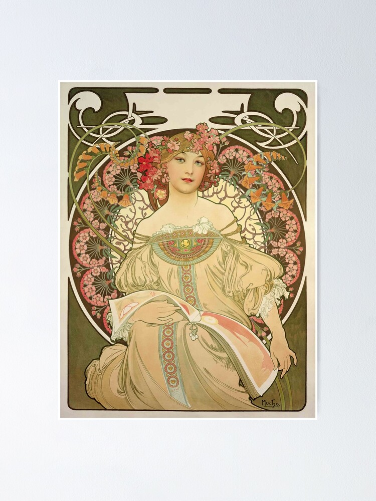 Reverie Art Nouveau Woman Portrait Champagne Hues Poster By Bulganlumini Redbubble