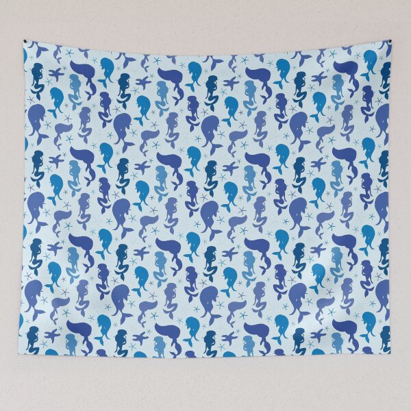 Item preview, Classic Blue Mermaid Stars Seamless Pattern Print Design designed and sold by ClaudiaFlores.
