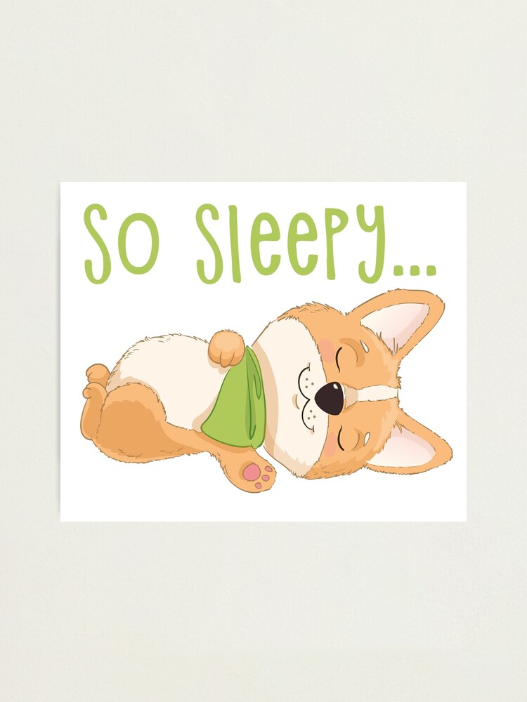 Impression Photo Chiot Corgi De Dessin Anime Mignon Endormi Tellement Fatigue Chien De Dessin Anime Drole Pour Les Enfants Et Les Bebes Par Iamcorgeous Redbubble