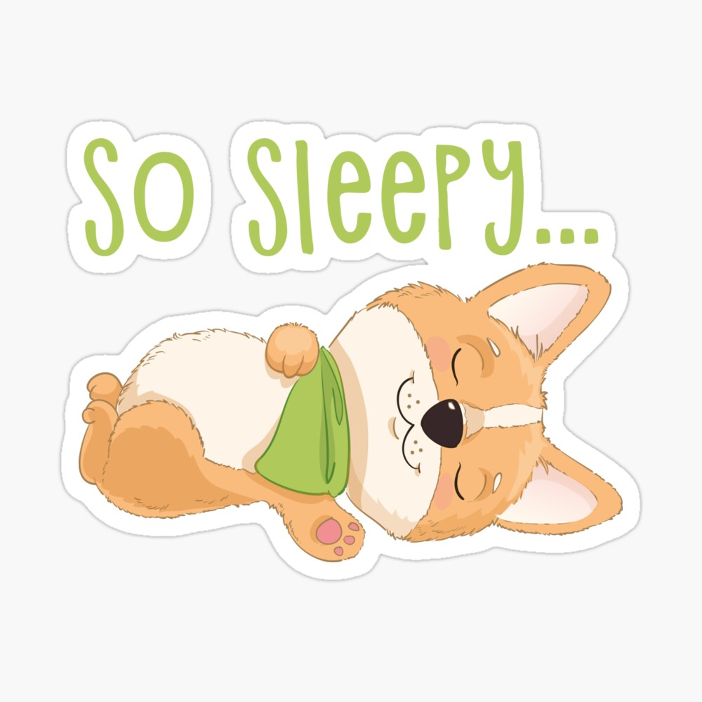 Cute sleeping cartoon corgi puppy. So sleepy. Funny cartoon dog for kids  and babies.