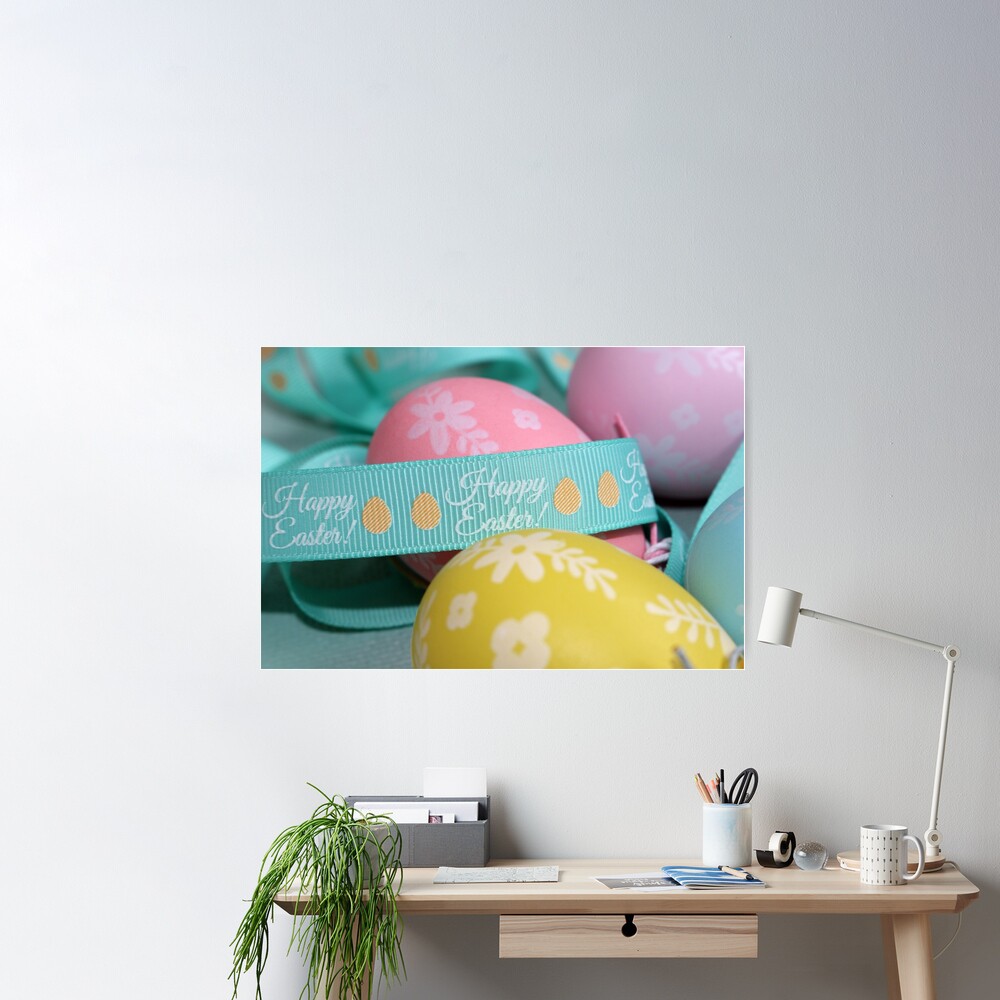 Easter Eggs and Happy Easter Ribbon Poster for Sale by pinkal