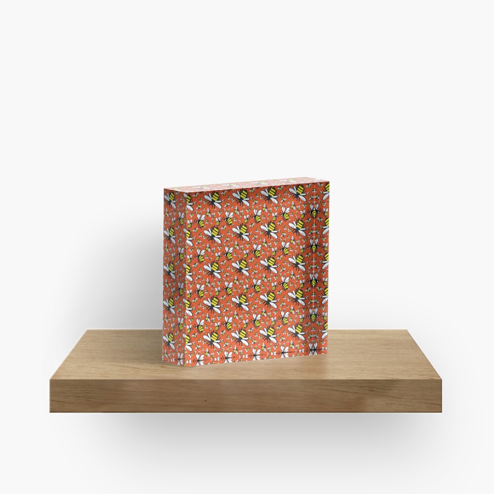 Buzzy Bee and his little ones in ORANGE Acrylic Block