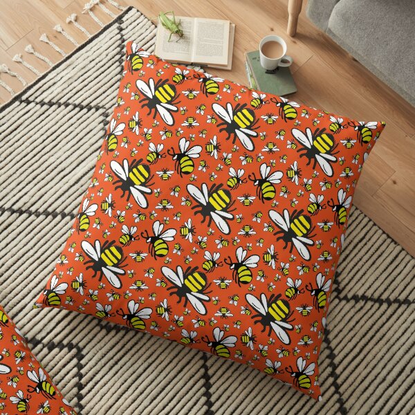Buzzy Bee and his little ones in ORANGE Floor Pillow