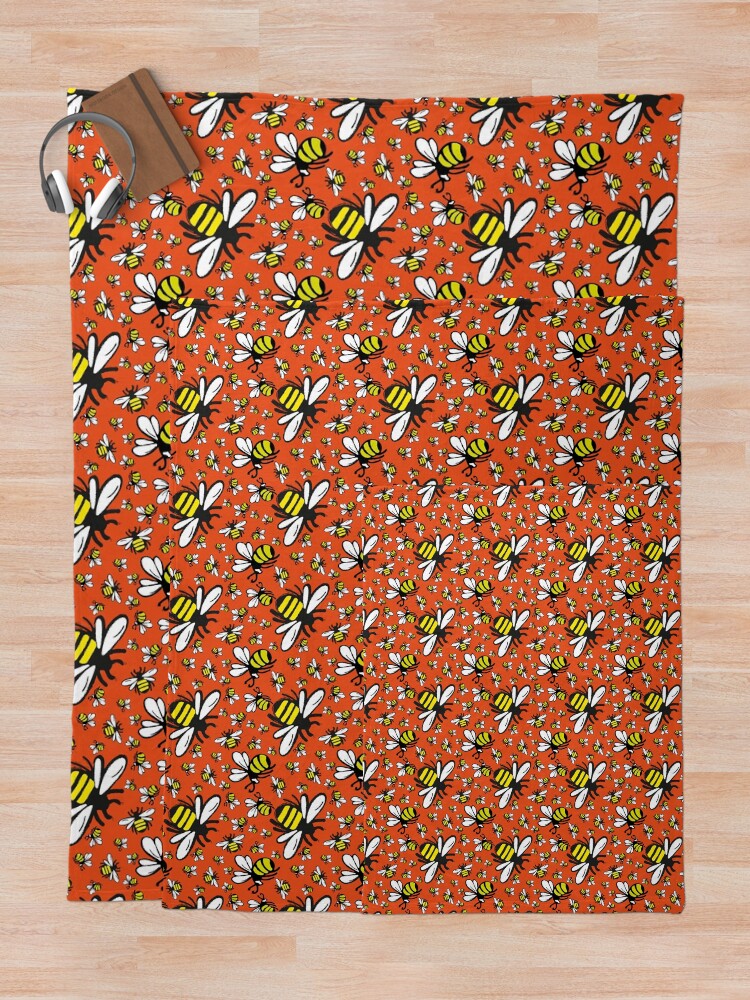 Alternate view of Buzzy Bee and his little ones in ORANGE Throw Blanket