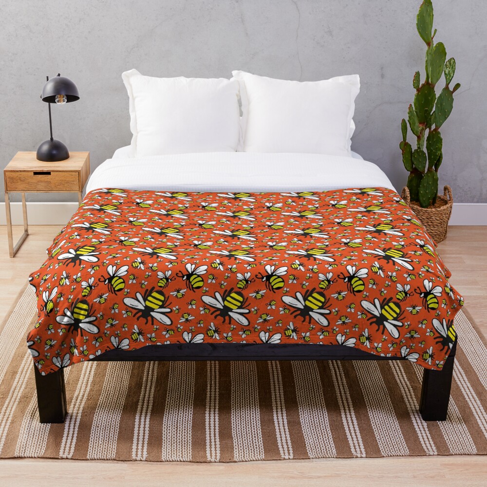 Buzzy Bee and his little ones in ORANGE Throw Blanket