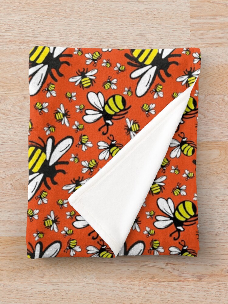 Alternate view of Buzzy Bee and his little ones in ORANGE Throw Blanket