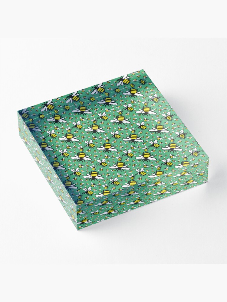 Alternate view of Buzzy Bee and his little ones in VIBRANT MINT GREEN Acrylic Block