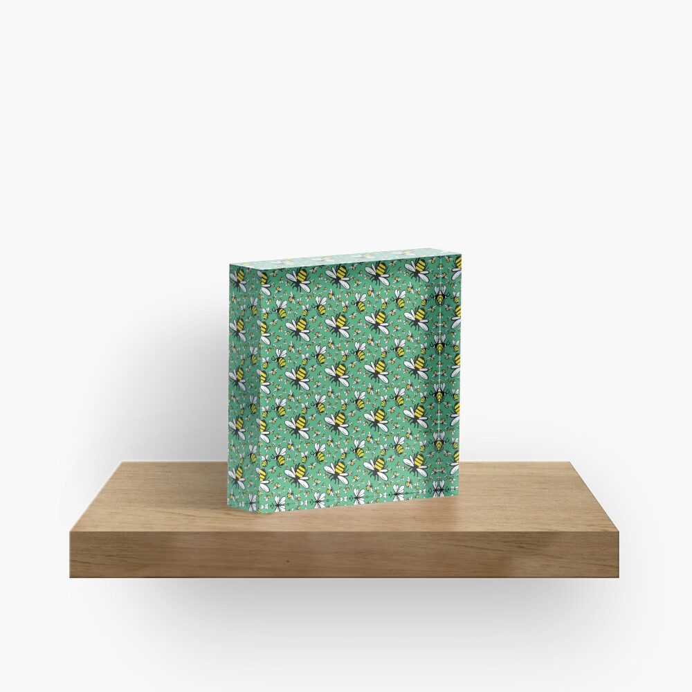 Buzzy Bee and his little ones in VIBRANT MINT GREEN Acrylic Block