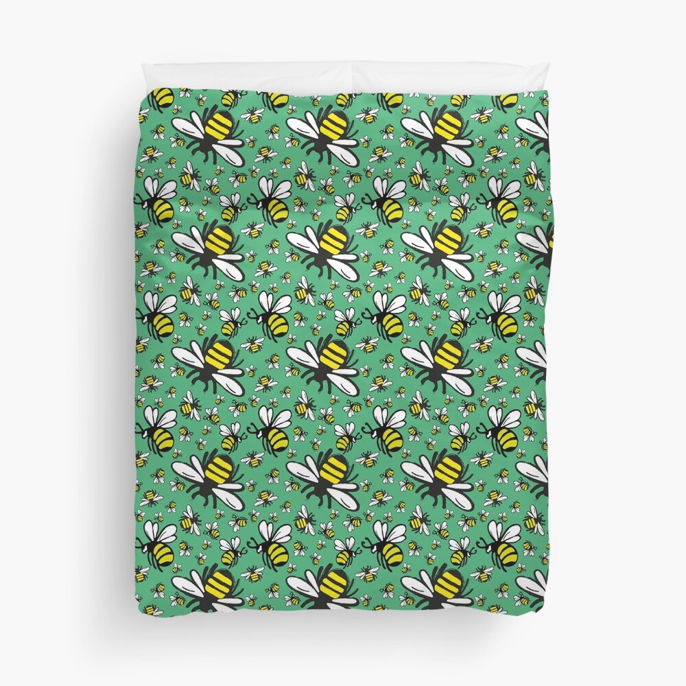 Buzzy Bee and his little ones in VIBRANT MINT GREEN Duvet Cover