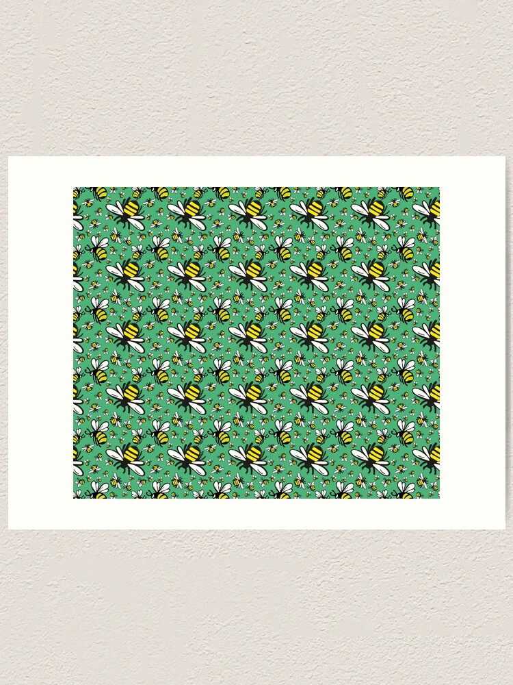 Alternate view of Buzzy Bee and his little ones in VIBRANT MINT GREEN Art Print