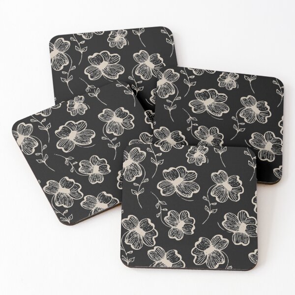 Pretty Pansy in Cream & Black Coasters (Set of 4)