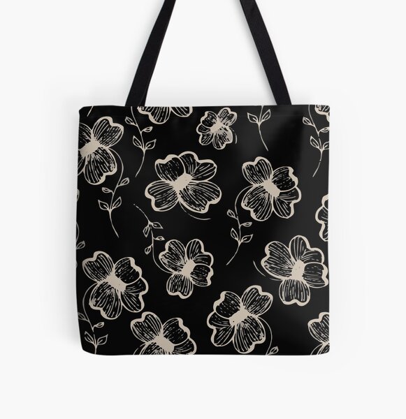 Pretty Pansy in Cream & Black All Over Print Tote Bag