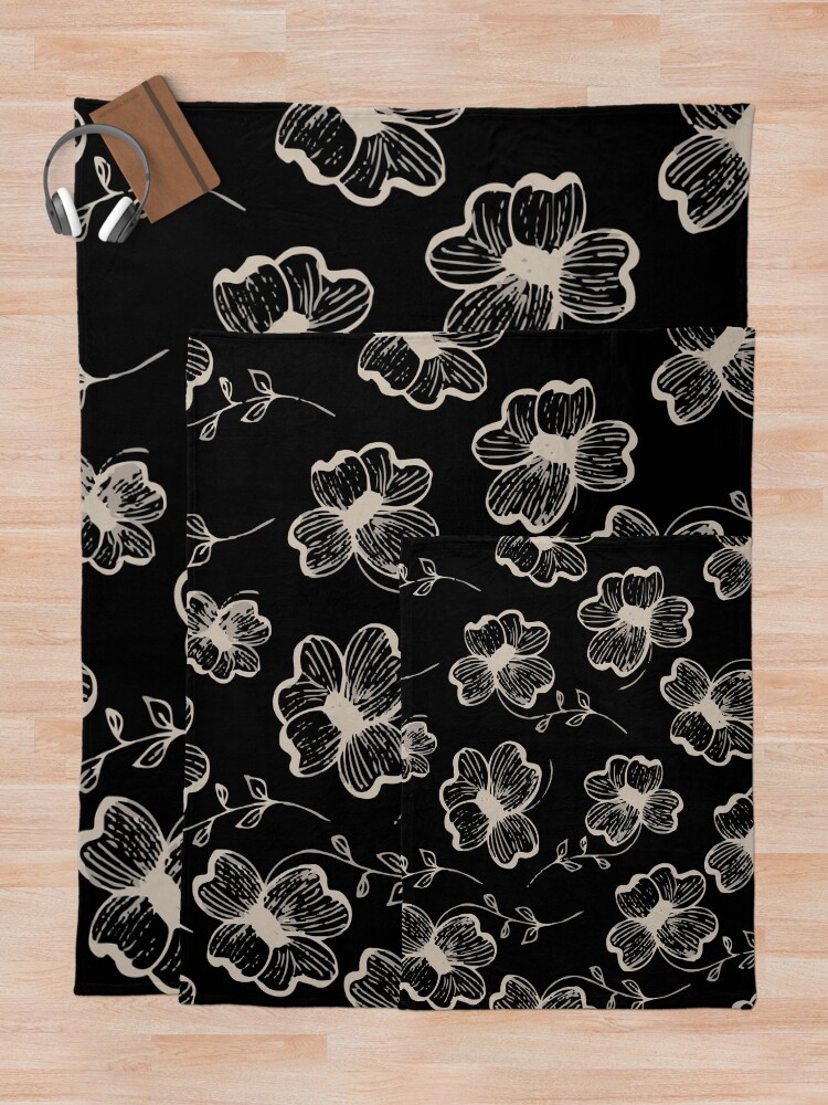 Alternate view of Pretty Pansy in Cream & Black Throw Blanket