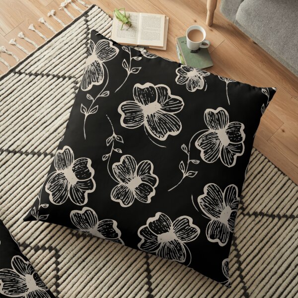 Pretty Pansy in Cream & Black Floor Pillow