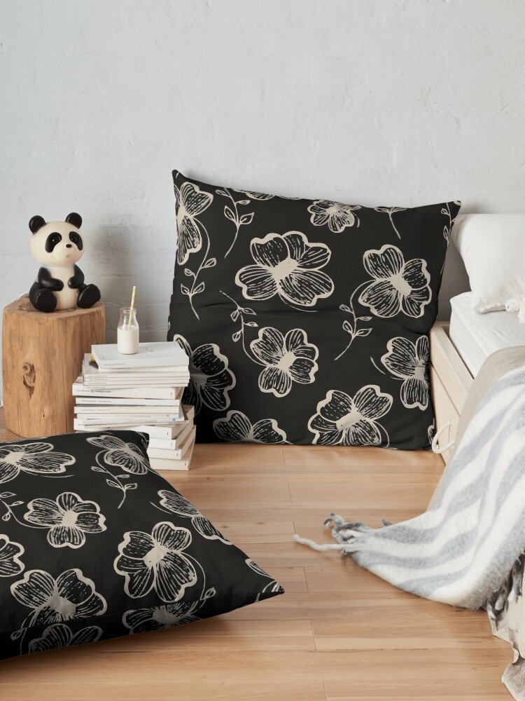 Alternate view of Pretty Pansy in Cream & Black Floor Pillow