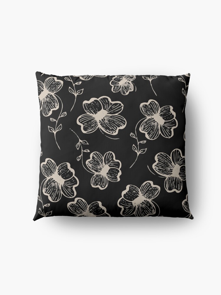 Alternate view of Pretty Pansy in Cream & Black Floor Pillow