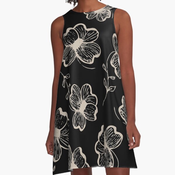 Pretty Pansy in Cream & Black A-Line Dress
