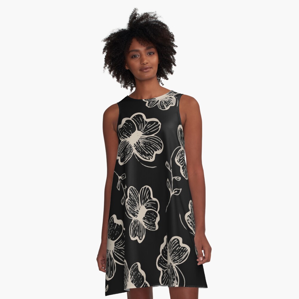 Pretty Pansy in Cream & Black A-Line Dress