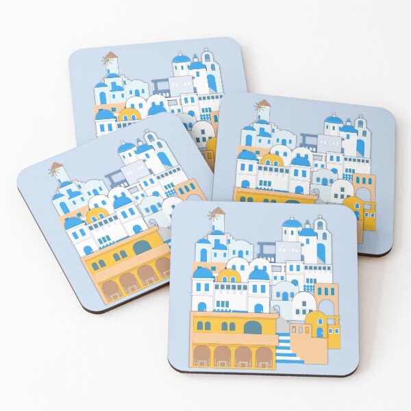 Item preview, seamless pattern Santorini Greece village houses Colorful hand drawn illustration cityscape sketch designed and sold by mashmosh.