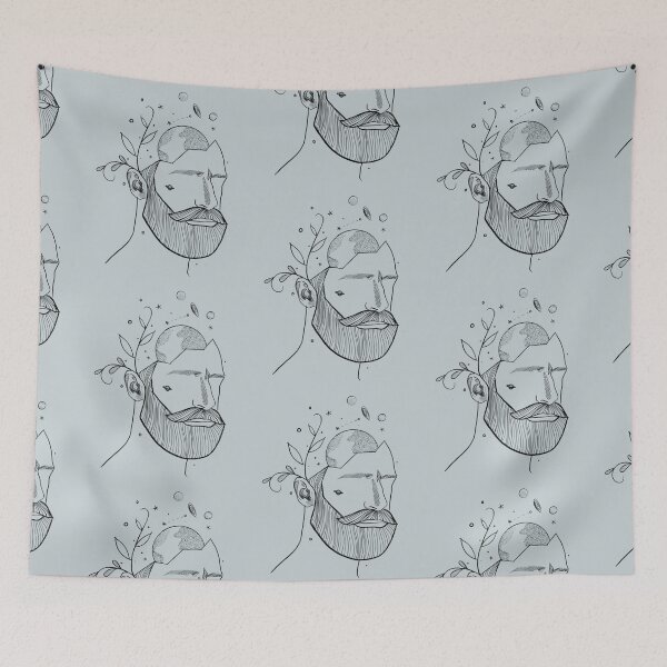 Item preview, Hipster bearded men head for men who loves planets and space	 designed and sold by piastrelli.