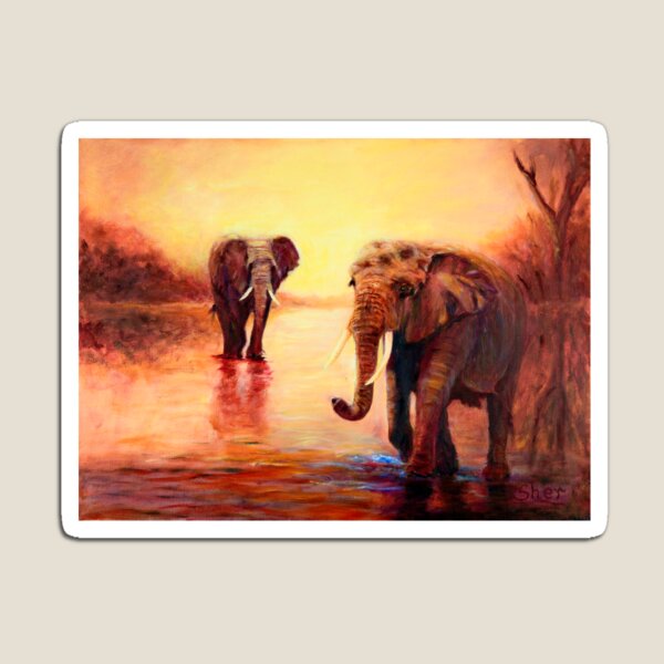 African Elephants at Sunset Magnet