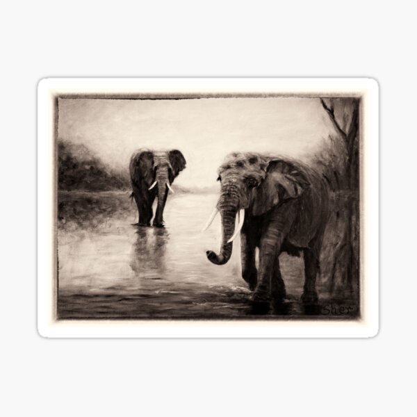 African Elephants at Sunset Sticker