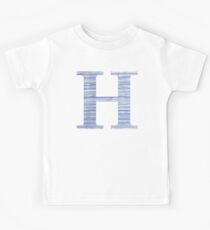 Letter H Blue Watercolor Stripes Monogram Initial Kids Tee