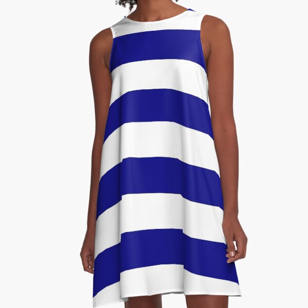 Navy Blue and White Cabana Tent Stripes A-Line Dress