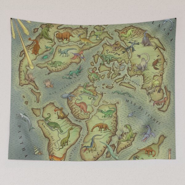 Item preview, CRETACEOUS Period World Map (medieval bestiary style) designed and sold by Mario Lanzas.