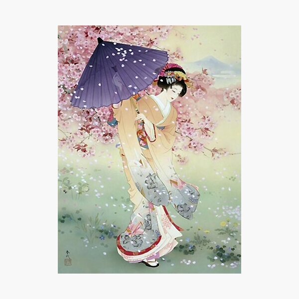 Item preview, Pretty Japanese woman with a parasol and pink cherry blossoms designed and sold by MindChirp.
