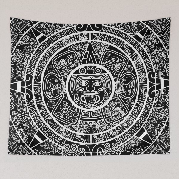 Aperçu de l'œuvre Calendrier aztèque maya monochrome créée et vendue par Vector Scout Lab.