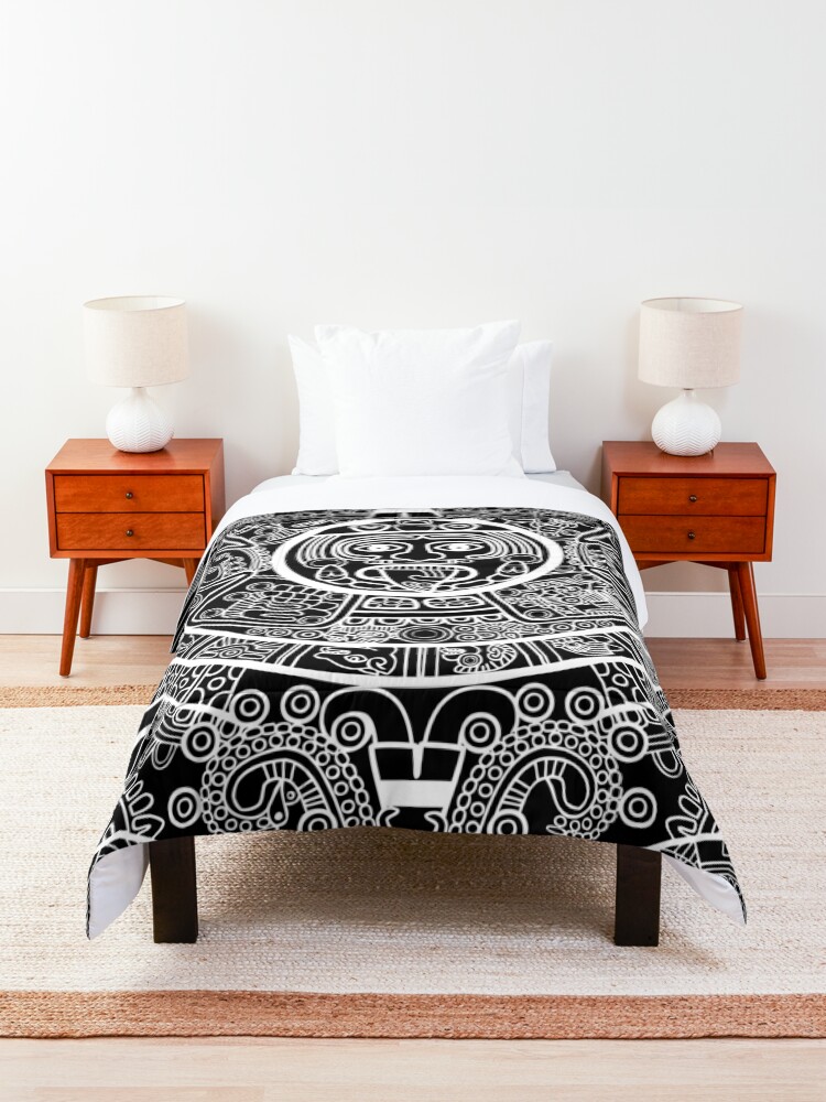 Alternate view of Monochrome Mayan Aztec Calendar Comforter