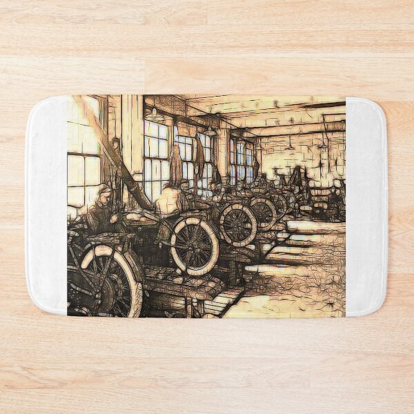 Item preview, Early Motorcycle Factory production line - Circa early 1900's designed and sold by Marlene Watson-Hall.