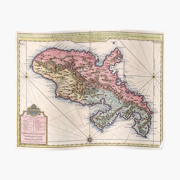 Vintage Map of Martinique Island (1742) Poster