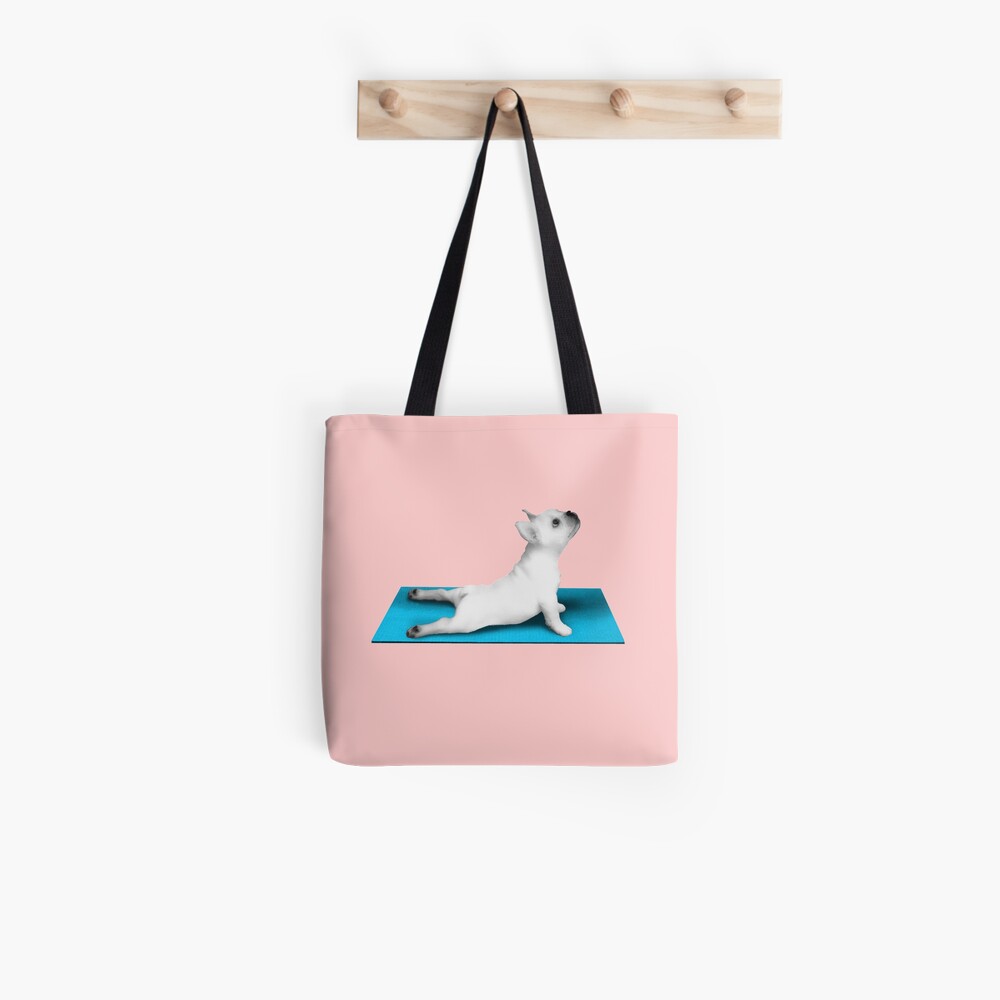 Yoga dog blue mat Tote Bag