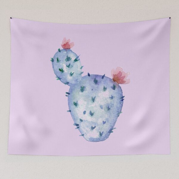 Aperçu de l'œuvre Cactus aquarelle fond parme créée et vendue par Jenmag.