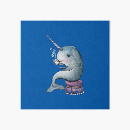 Narwhal Teatime on Blue Art Board Print