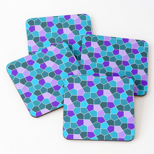 Cairo Pentagonal Tiles in Aqua and Purple Coasters (Set of 4)