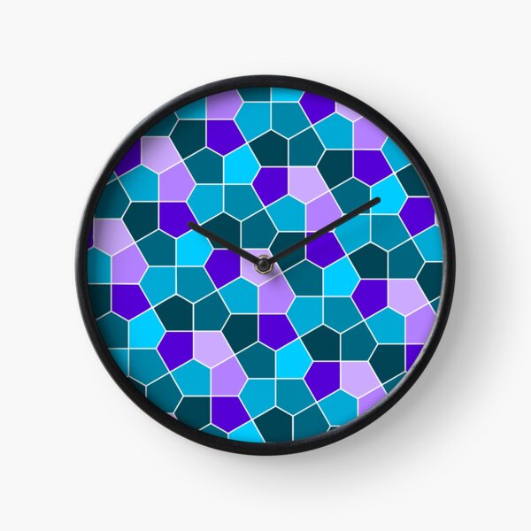 Cairo Pentagonal Tiles in Aqua and Purple Clock