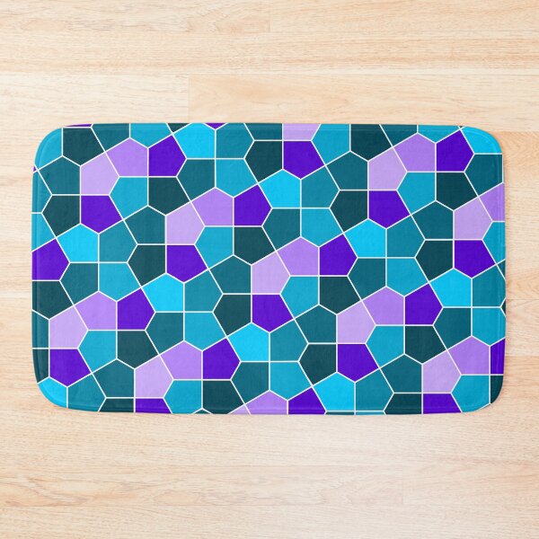 Cairo Pentagonal Tiles in Aqua and Purple Bath Mat